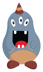 Image showing A happy blue monster, vector color illustration.