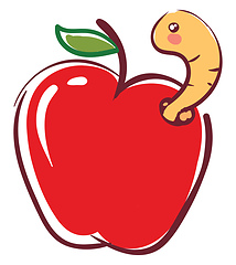 Image showing Apple worm going out from fruit  illustration basic RGB vector o