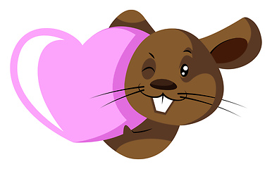 Image showing Cute little brow rat with pink heart illustration vector on whit
