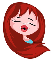 Image showing Girl with a long hair sending kisses illustration vector on whit