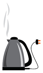 Image showing Black and grey steaming electric kettle with cord vector illustr