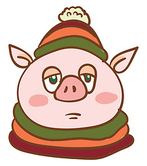 Image showing Pig covered in colorful warm clothes vector or color illustratio