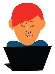 Image showing Clipart of a sad programmer working before his laptop vector or 