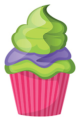 Image showing Green velvet cupcake with purple and green toppingillustration v