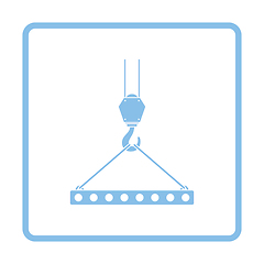 Image showing Icon of slab hanged on crane hook by rope slings 