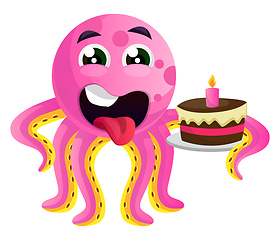 Image showing Octopus with a birthday cake illustration vector on white backgr
