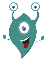 Image showing Happy turquoise monster with three eyes vector illustration on w