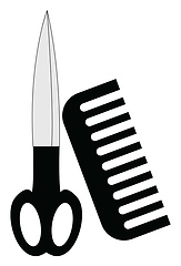 Image showing Image of black scissors and comb, vector or color illustration.