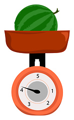 Image showing Clipart of a whole watermelon weighed on weighing scale vector o
