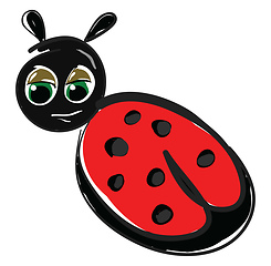 Image showing Drawing of a happy ladybug insect in red and black color vector 