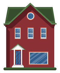 Image showing Cartoon red building with green roof vector illustartion on whit