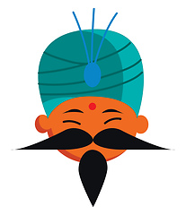 Image showing An Indian in his blue traditional dress and with a long moustach