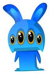 Image showing Four-eyed blue rabbit monster illustration vector on white backg