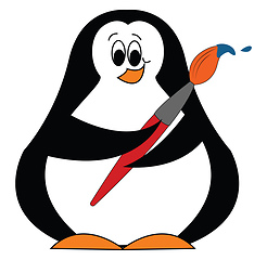 Image showing penguin with painting brush vector or color illustration