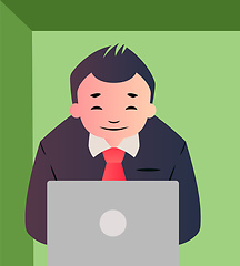 Image showing Cartoon businessman working on laptop vector illustartion on  wh