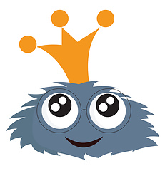 Image showing Smiling blue furry monster with eyeglasses and golden crown vect