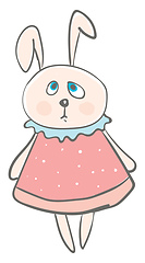 Image showing Big eared hare wearing a cute pink dress designed with blue lace