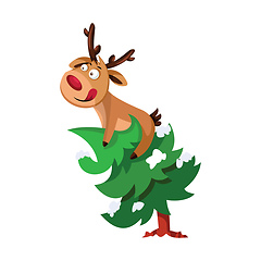 Image showing Christmas deer on top of the christmas tree vector illustration 