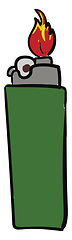 Image showing A green lighter with red hot flame vector or color illustration