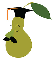 Image showing A pear in disguise of a professor wearing a graduation hat vecto