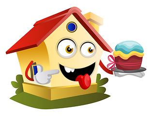 Image showing House is eating cupcake, illustration, vector on white backgroun