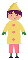 Image showing A pretty-looking small girl in her yellow rain-coat is standing 