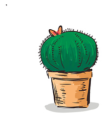 Image showing Drawing of a lovely pot with indoor cactus plant and a butterfly