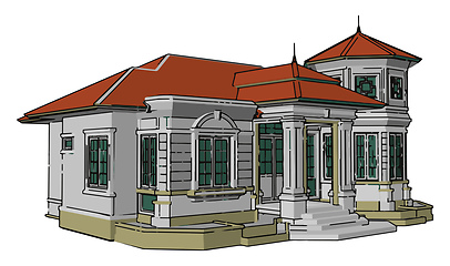 Image showing A one story house or cottage vector or color illustration