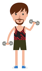Image showing Cartoon man working out with the set of weights illustration vec