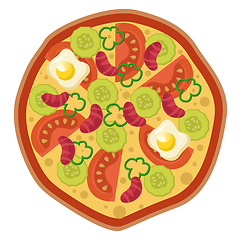 Image showing Pizza with veggies and eggsPrint