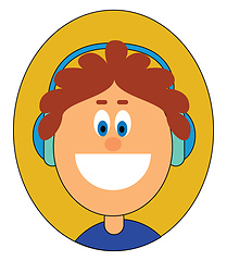 Image showing Portrait of a boy wearing big blue headphones over a yellow back