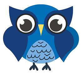 Image showing Drawing of an owl a nocturnal bird in shades of blue color vecto