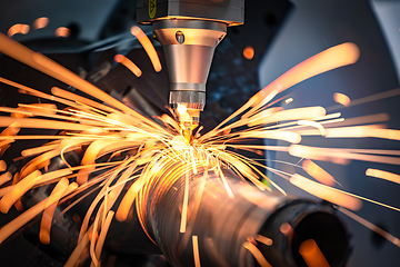 Image showing CNC Laser cutting of metal, modern industrial technology.