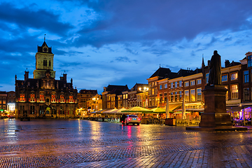 Image showing Delft Market Square Markt in the evening. Delfth, Netherlands