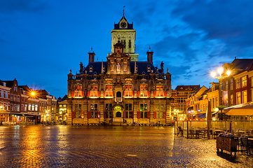 Image showing Delft Market Square Markt in the evening. Delfth, Netherlands