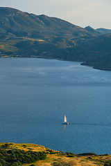 Image showing Yacht in Aegean sea near Milos island. Milos island, Greece