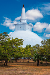 Image showing Ruwanweliseya Dagoba buddhist stupa tourist and pilgrimage site. Anuradhapura, Sri Lanka