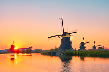 Image showing Windmills at Kinderdijk in Holland. Netherlands