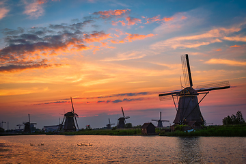 Image showing Windmills at Kinderdijk in Holland. Netherlands