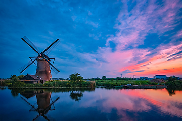 Image showing Windmills at Kinderdijk in Holland. Netherlands