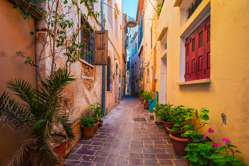 Image showing Scenic picturesque streets of Chania venetian town. Chania, Creete, Greece