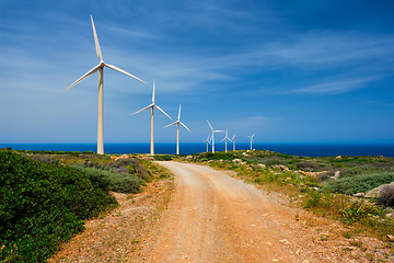 Image showing Wind generator turbines. Crete island, Greece