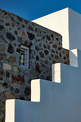 Image showing Greek architecture abstract background - whitewashed house with stairs. Milos island, Greece