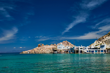 Image showing The beach of Firapotamos in Milos, Greece