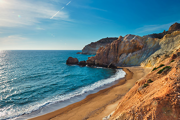 Image showing Agios Ioannis beach on sunset. Milos island, Greece