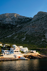 Image showing Kamares town with traditional white houses on Sifnos island on sunset. Greece