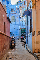 Image showing Bikes parked in street of Jodphur. Jodhpur, Rajasthan, India