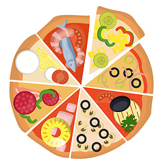 Image showing Eight different slices of pizzaPrint
