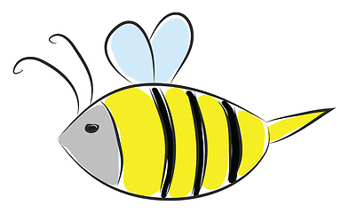 Image showing Simple cartoon of a black and yellow bee vector illustration on 
