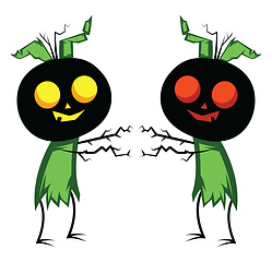 Image showing Two pumpkin head monsters vector illustration on white backgroun